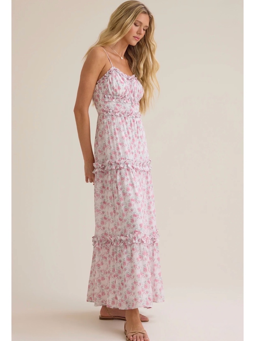 Altar'd State Pink Floral Ruffled Maxi Dress - Picture 3 of 3